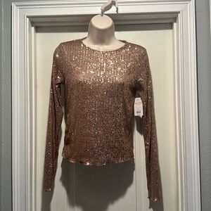 Lucky brand long sleeve rose gold sequined top